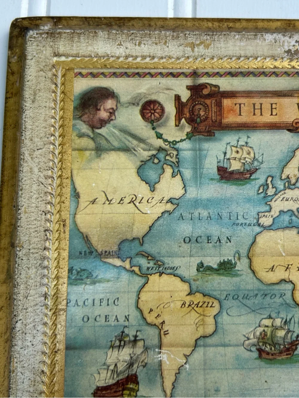 Vintage Map Sears World Accent Plaque Blue Cream Gold Gallery Wall 6x8